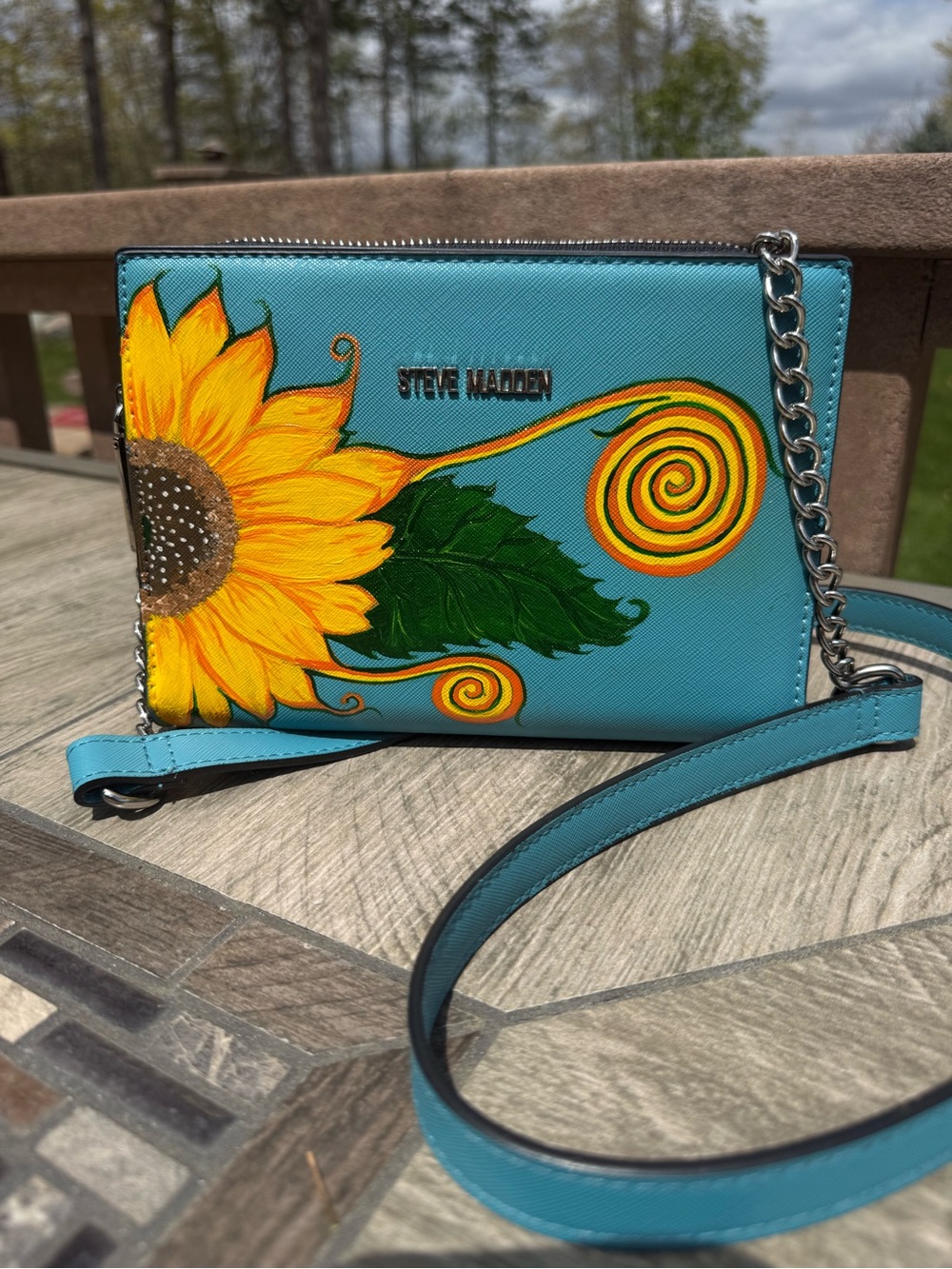 NWOT Steve Madden Turquoise Hand Painted Sunflower Crossbody Bag
